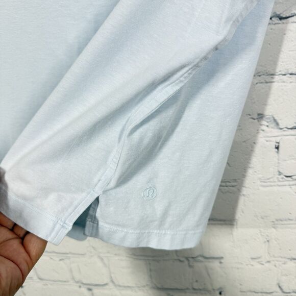 Lululemon Women Size 10 Blue Crew Neck Short Sleeve Cropped T-shirt Gym Casual - Picture 7 of 10